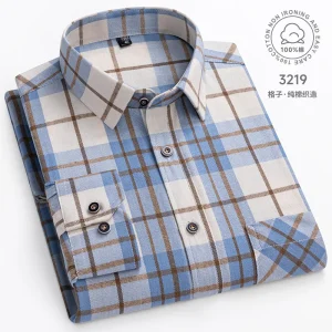 Men's 100% Pure Cotton Flannel Soft Regular-fit Long Sleeve Brushed Shirt Single Pocket Comfortable Casual Plaid Shirts S-8XL