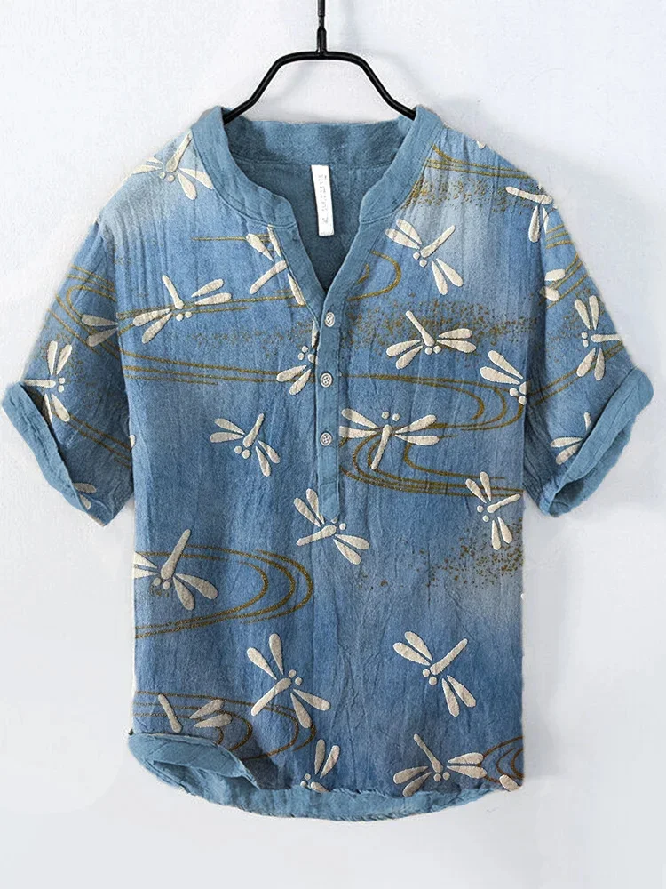 2025 Elegant Comfortable Fashion Shirt Men's Summer New Short Sleeve 3D Printed V-Neck Three-Button Holiday Shirt S-5XL - Image 2